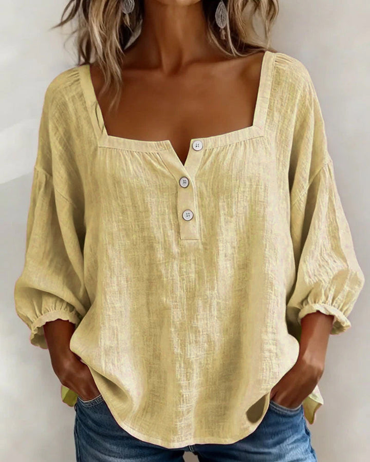 Carmen | Blusa Simple Cuello Cuadrado Manga Larga