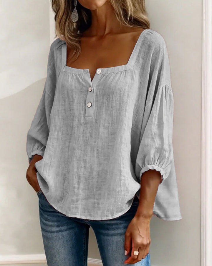 Carmen | Blusa Simple Cuello Cuadrado Manga Larga