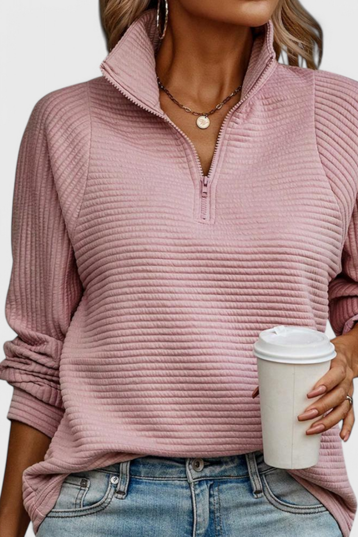 Helene | Jersey de Cuello en V con Cremallera y Manga Larga