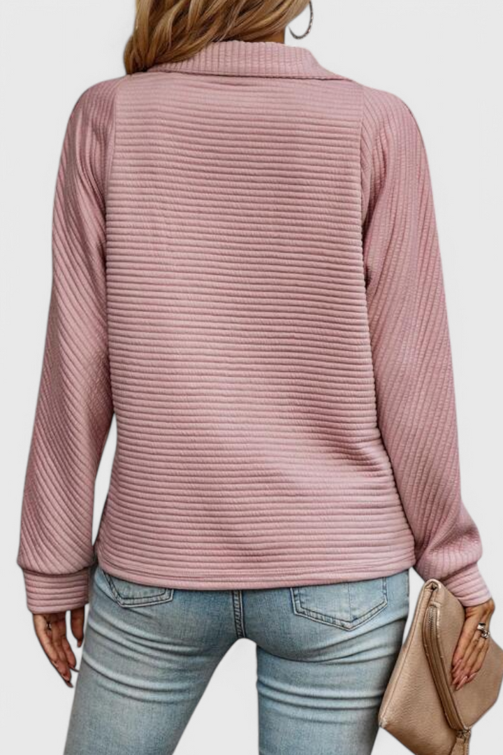 Helene | Jersey de Cuello en V con Cremallera y Manga Larga