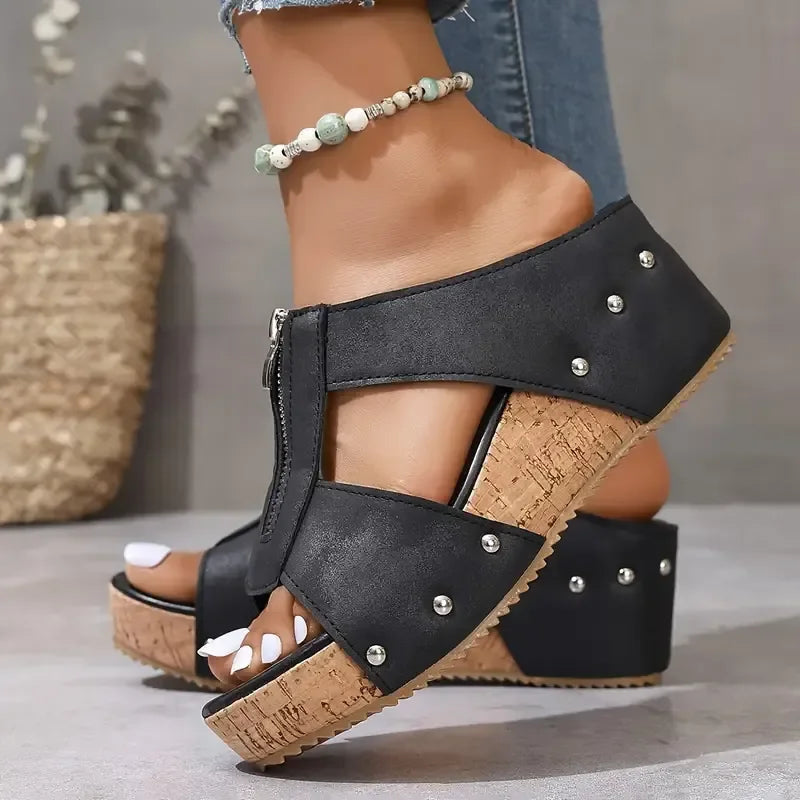 Henriette | Sandalias con cuña y detalle de cremallera