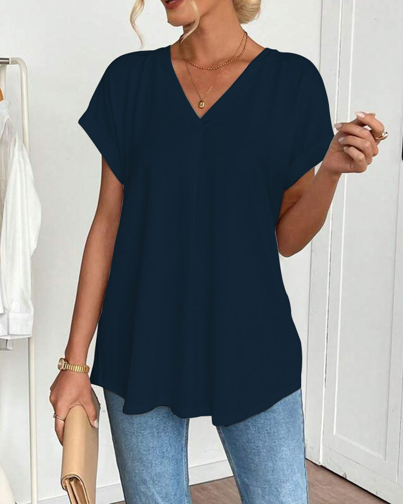 Valeria - Camiseta de Manga Corta Sólida Patchwork