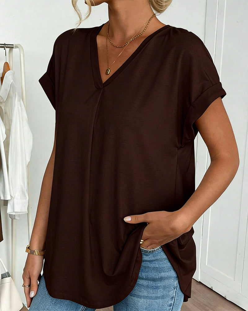 Valeria - Camiseta de Manga Corta Sólida Patchwork