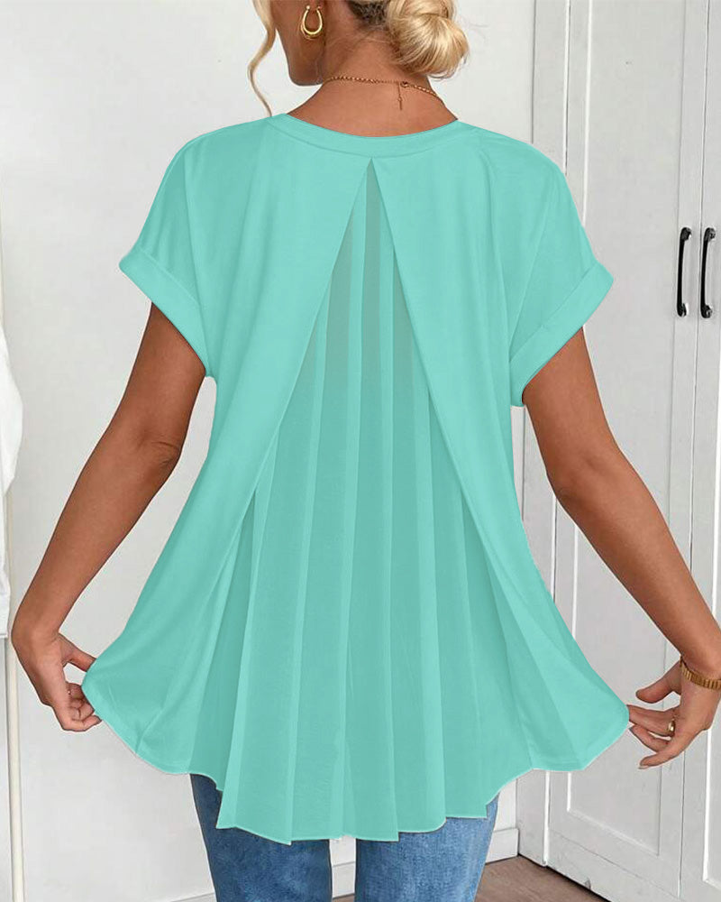 Valeria - Camiseta de Manga Corta Sólida Patchwork