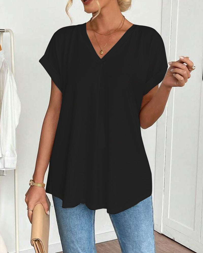 Valeria - Camiseta de Manga Corta Sólida Patchwork
