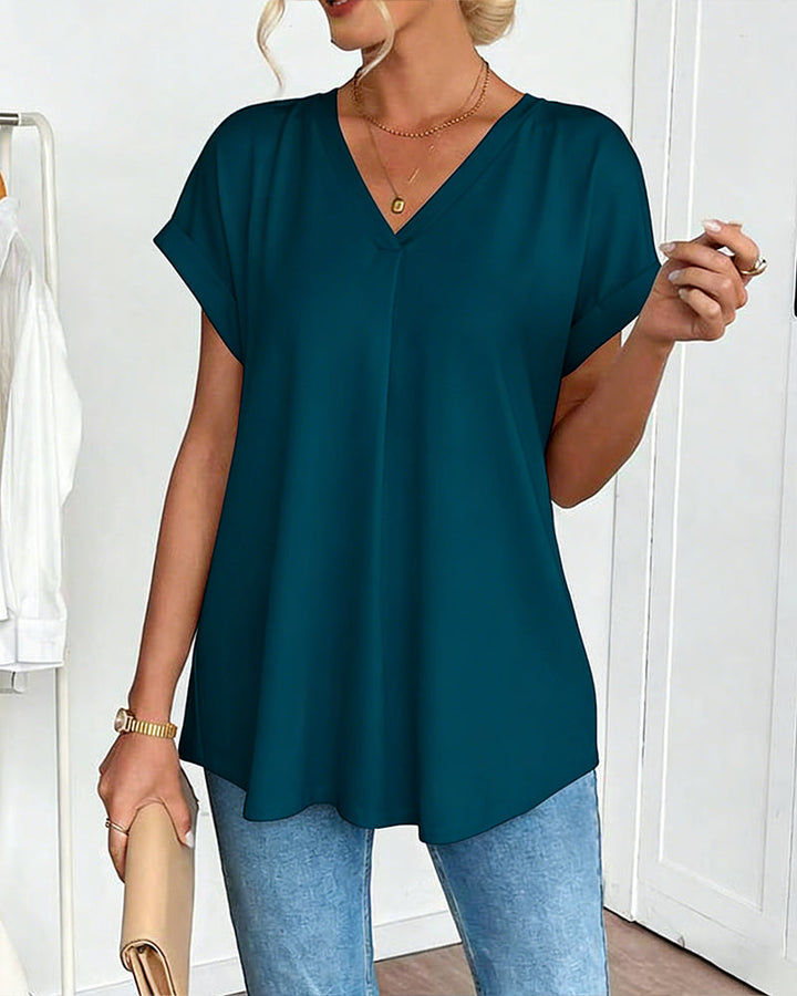 Valeria - Camiseta de Manga Corta Sólida Patchwork