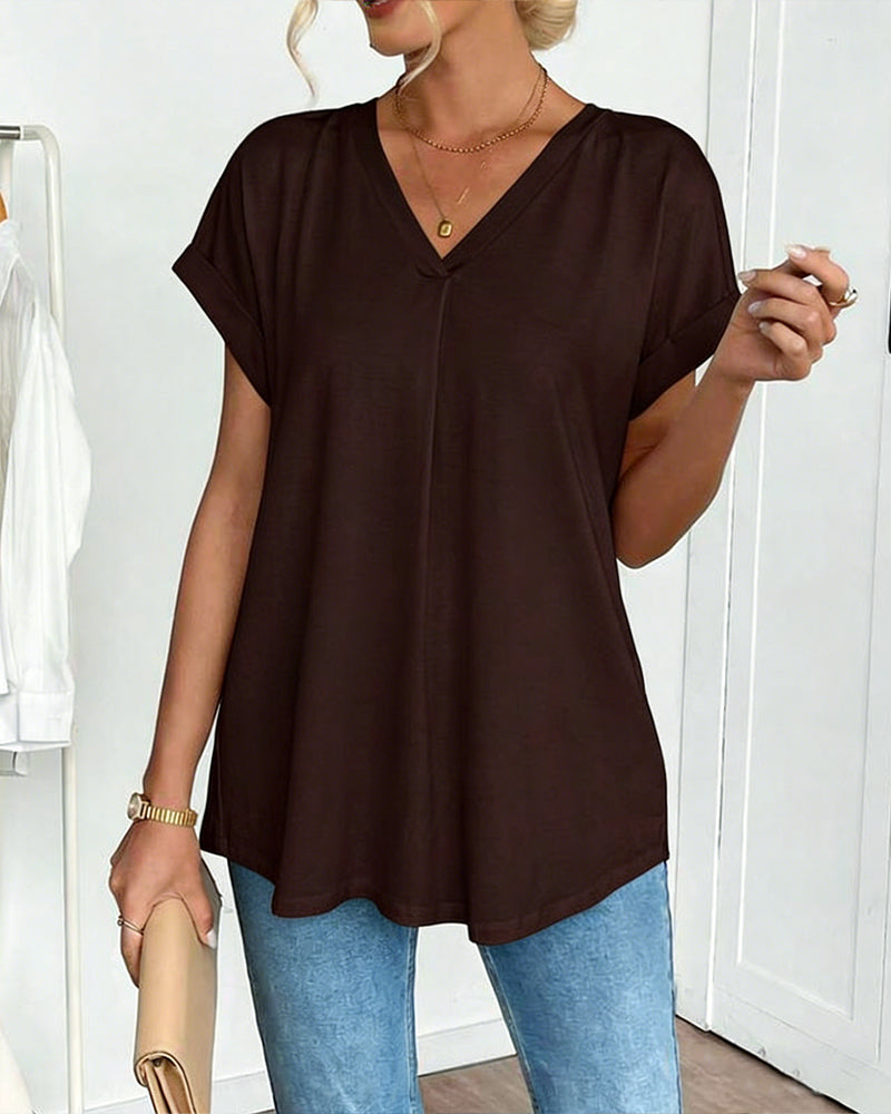 Valeria - Camiseta de Manga Corta Sólida Patchwork
