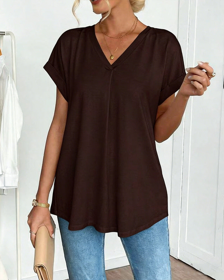 Valeria - Camiseta de Manga Corta Sólida Patchwork