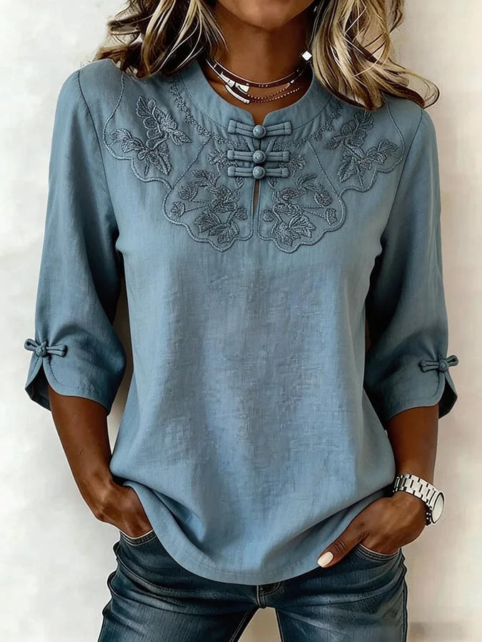 Noelia | Blusa de Algodón y Lino con Estampado Floral