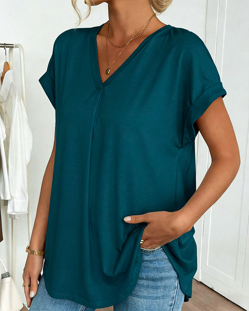 Valeria - Camiseta de Manga Corta Sólida Patchwork