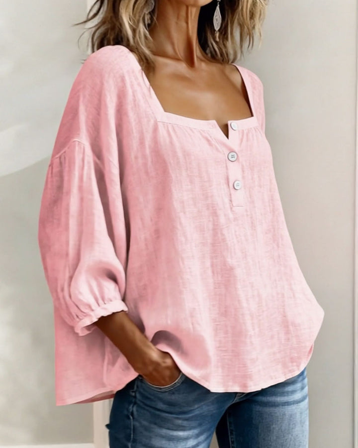 Carmen | Blusa Simple Cuello Cuadrado Manga Larga