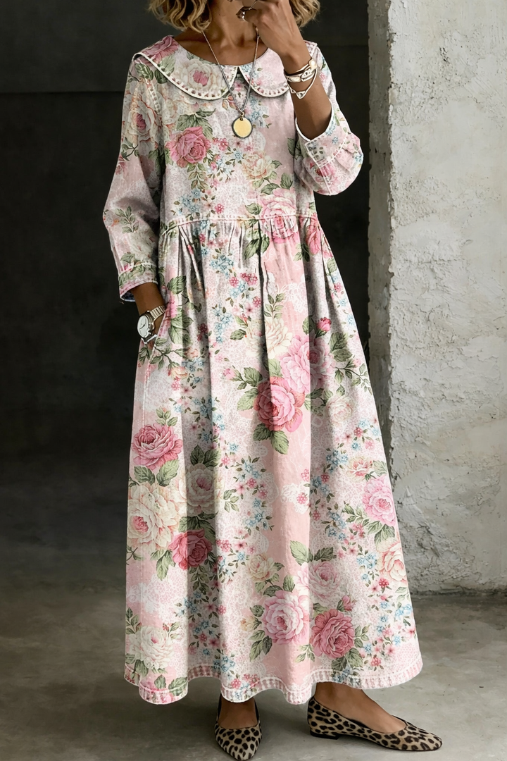 Brooklyn | Vestido de mezclilla con cuello floral
