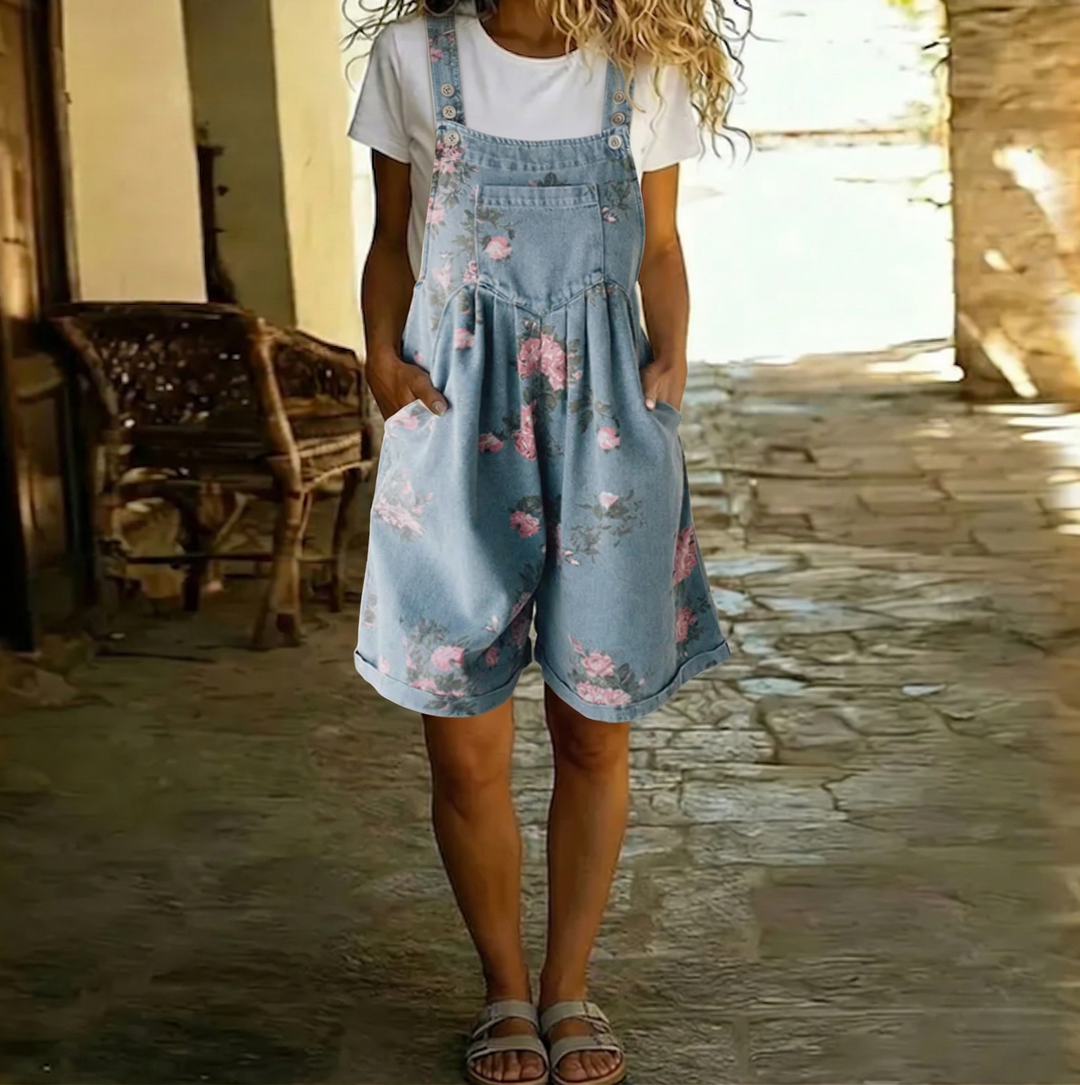 Judy | Mono Floral de Denim Lavado Vintage con Sensación de Algodón Suave