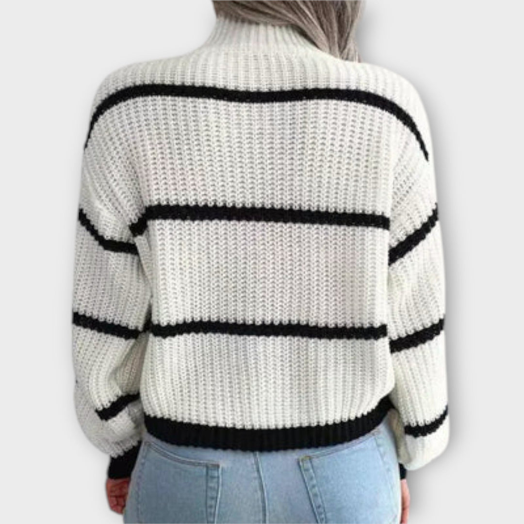 Chavala - Suéter con cuello enrollado y rayas