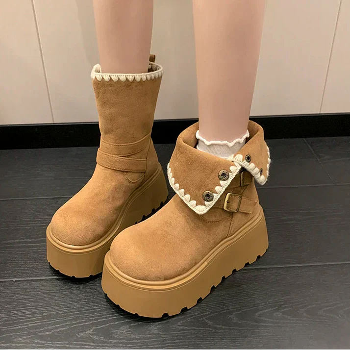 Irene | Botas con plataforma con hebilla elegante y forro cálido de felpa