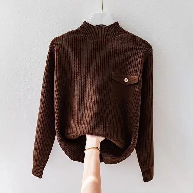 Elegante suéter de cuello alto de punto