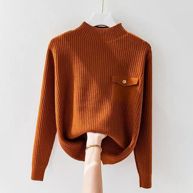 Elegante suéter de cuello alto de punto