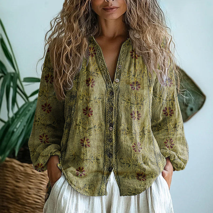 Ebba - Blusa Elegante con Estampado de Hojas