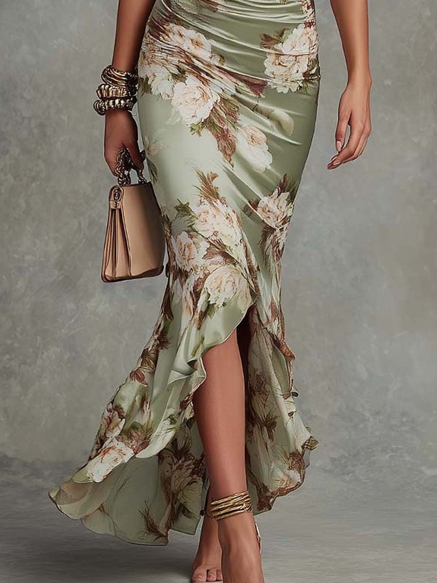 Lucía - Vestido Largo de Satén con Estampado Floral
