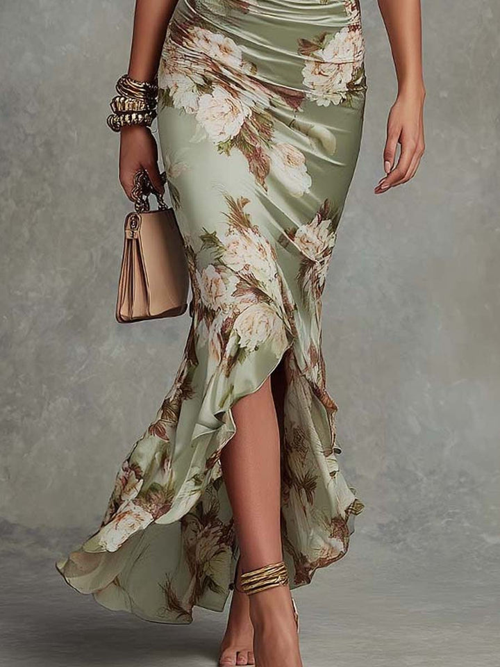 Lucía - Vestido Largo de Satén con Estampado Floral
