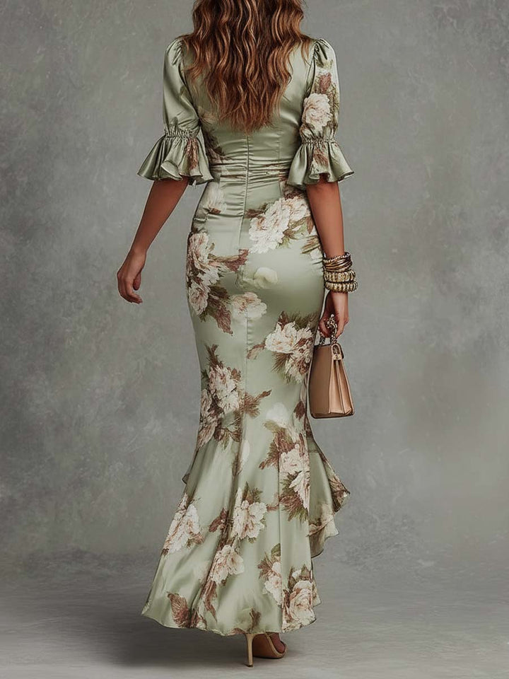 Lucía - Vestido Largo de Satén con Estampado Floral