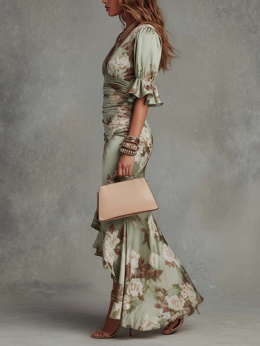 Lucía - Vestido Largo de Satén con Estampado Floral