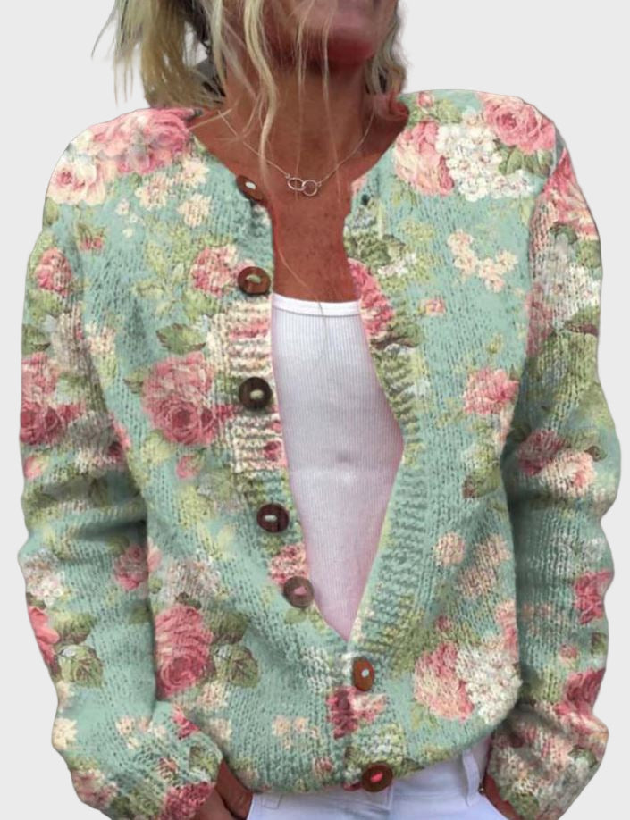 Cómodo Chaleco de Punto con Diseño Florido
