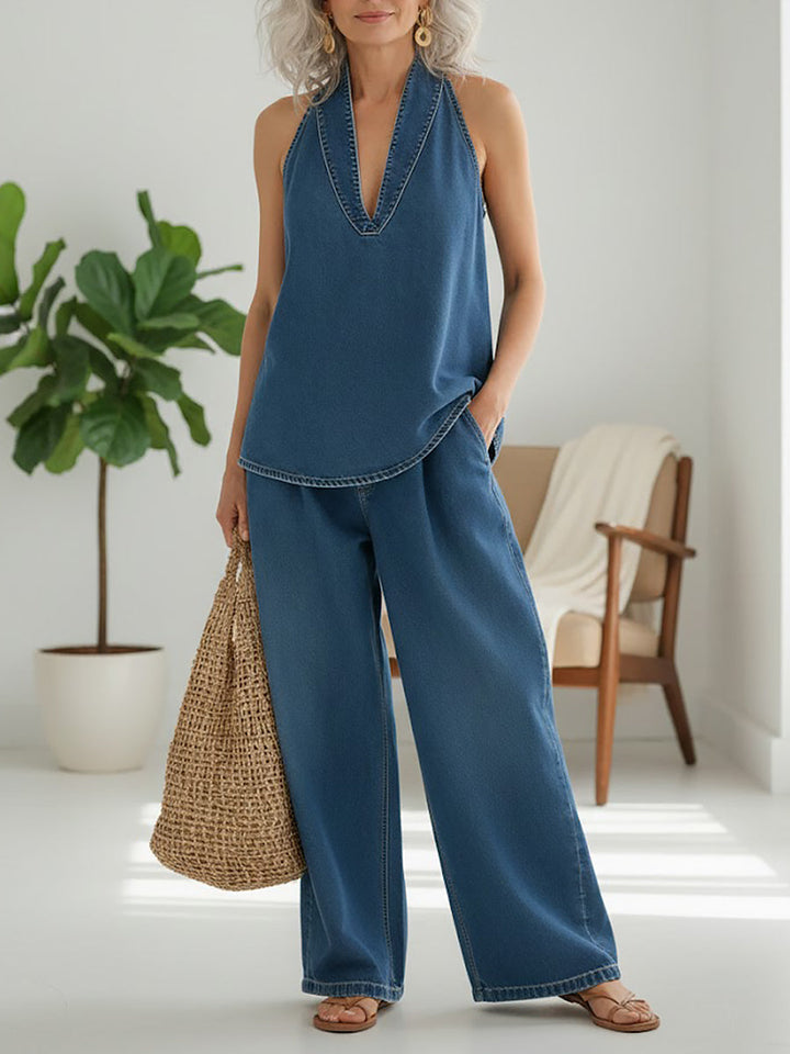 Ivy | Conjunto de Dos Piezas de Denims Vintage Lavado Suave