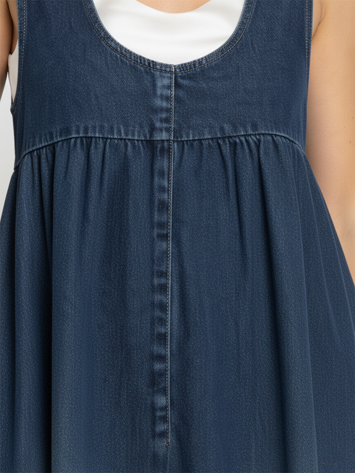 Karen | Vestido Maxi de Denim de Algodón Suave con Acabado Vintage